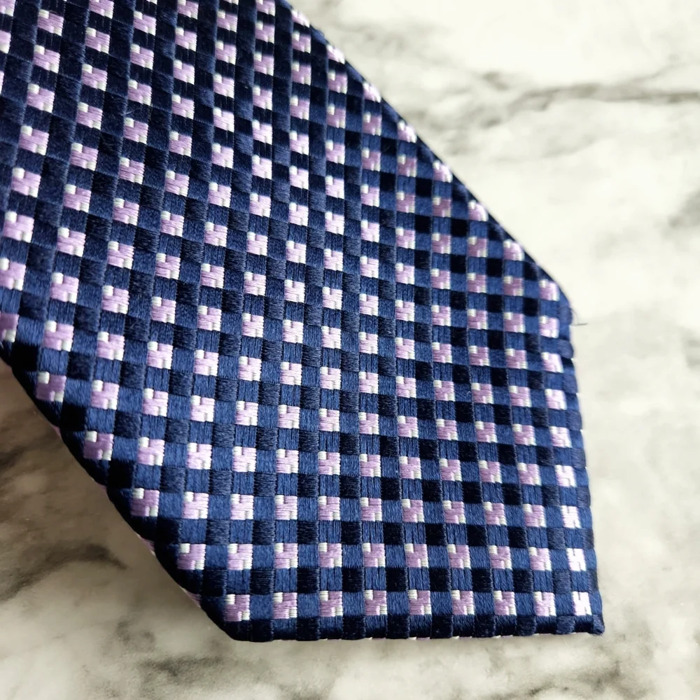 Michael Kors 100% Silk Navy & Purple Necktie With Gray Flecks